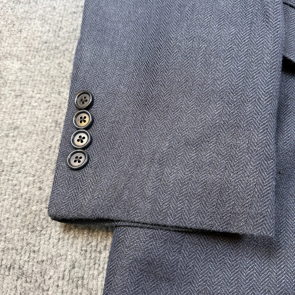 Brooks Brothers Blazer Mens 42R Blue Herringbone Silk Wool Linen Blend Jacket